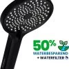 EcoRain™ Charly Waterbesparende Douchekop Zwart - 50% Waterbesparend - Regendouche 13 Cm - 3 Sproeistanden - Hoge Druk - Handdouche