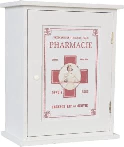 Clayre & Eef Medicijnkastje 24x13x30 Cm Wit Hout Rechthoek Badkamerkast Hangend