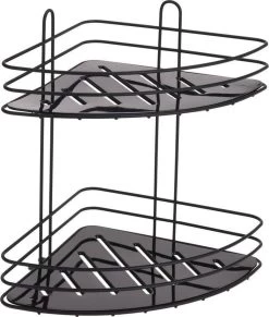 Merkloos Zwart Hoek Badkamerrekje/doucherekje 2-laags 23 Cm - Badkameraccessoires - Shampoo/zeep Rekje/houder