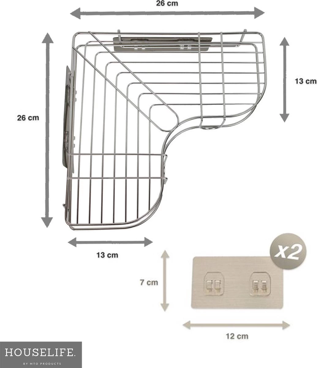 Doucherek Zonder Boren - RVS - Zelfklevend Doucherekje - Hangend – Hoek – Inclusief 2 Muurstickers - Afbeelding 3