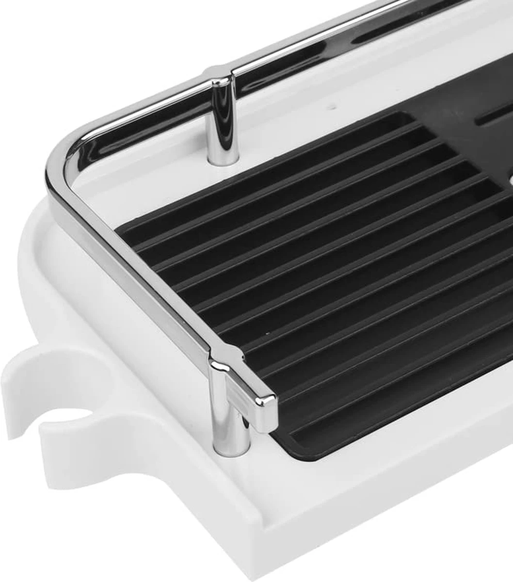 Merkloos Doucherek Zonder Boren –Douchemand- Badkamerrek-Doucheplank- Badkamer Organiser- Doucherek Hangend-Doucherek Zwart – Doucherek Hangend – Badkamer Organizer – Douche Organizer - Doucherekje - Doucherekje Zonder Boren-Zilver-Zwart-Wit - Afbeelding 7