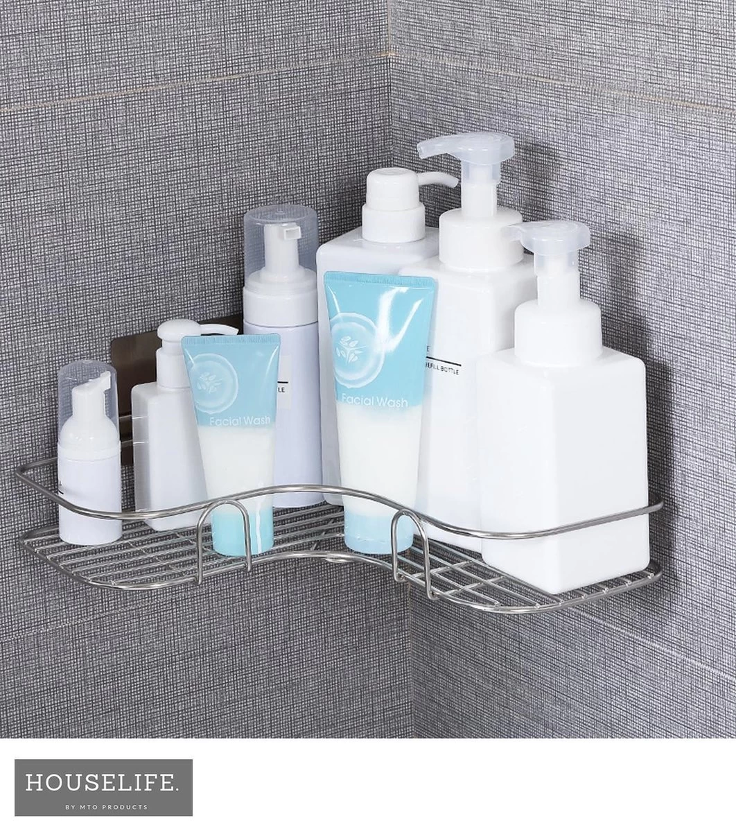 Doucherek Zonder Boren - RVS - Zelfklevend Doucherekje - Hangend – Hoek – Inclusief 2 Muurstickers - Afbeelding 5