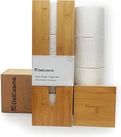 DelCosmo Staande Toiletpapier Houder Gemaakt Van Bamboe - Toiletrolhouder Voor 4 Toiletrollen - Toiletrollen Rolhouder - Toilet & Badkamer Accessoires