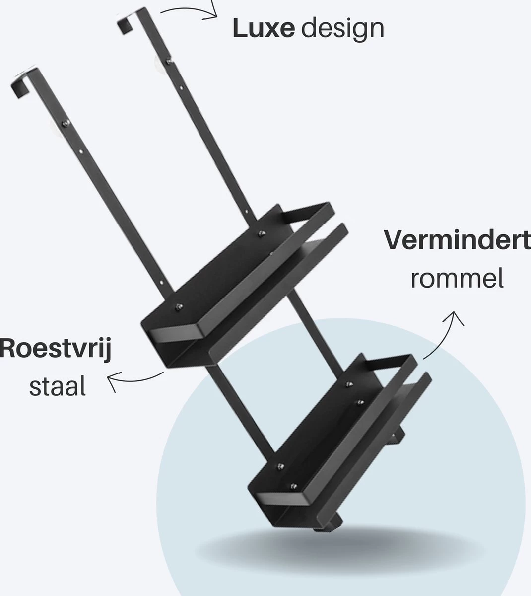Doucherek Hangend - Ophangbaar Doucherek Matzwart - Twee Lagen - Badkamerrek - Doucherek Zonder Boren - 2 Laags - Badkamer Accessoires - Afbeelding 2