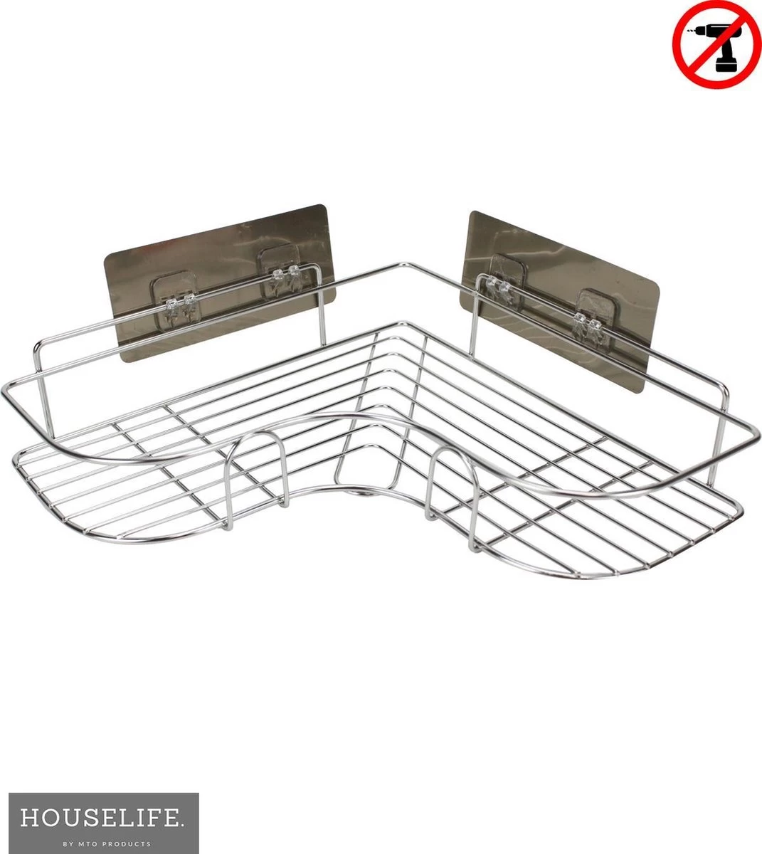 Doucherek Zonder Boren - RVS - Zelfklevend Doucherekje - Hangend – Hoek – Inclusief 2 Muurstickers - Afbeelding 2