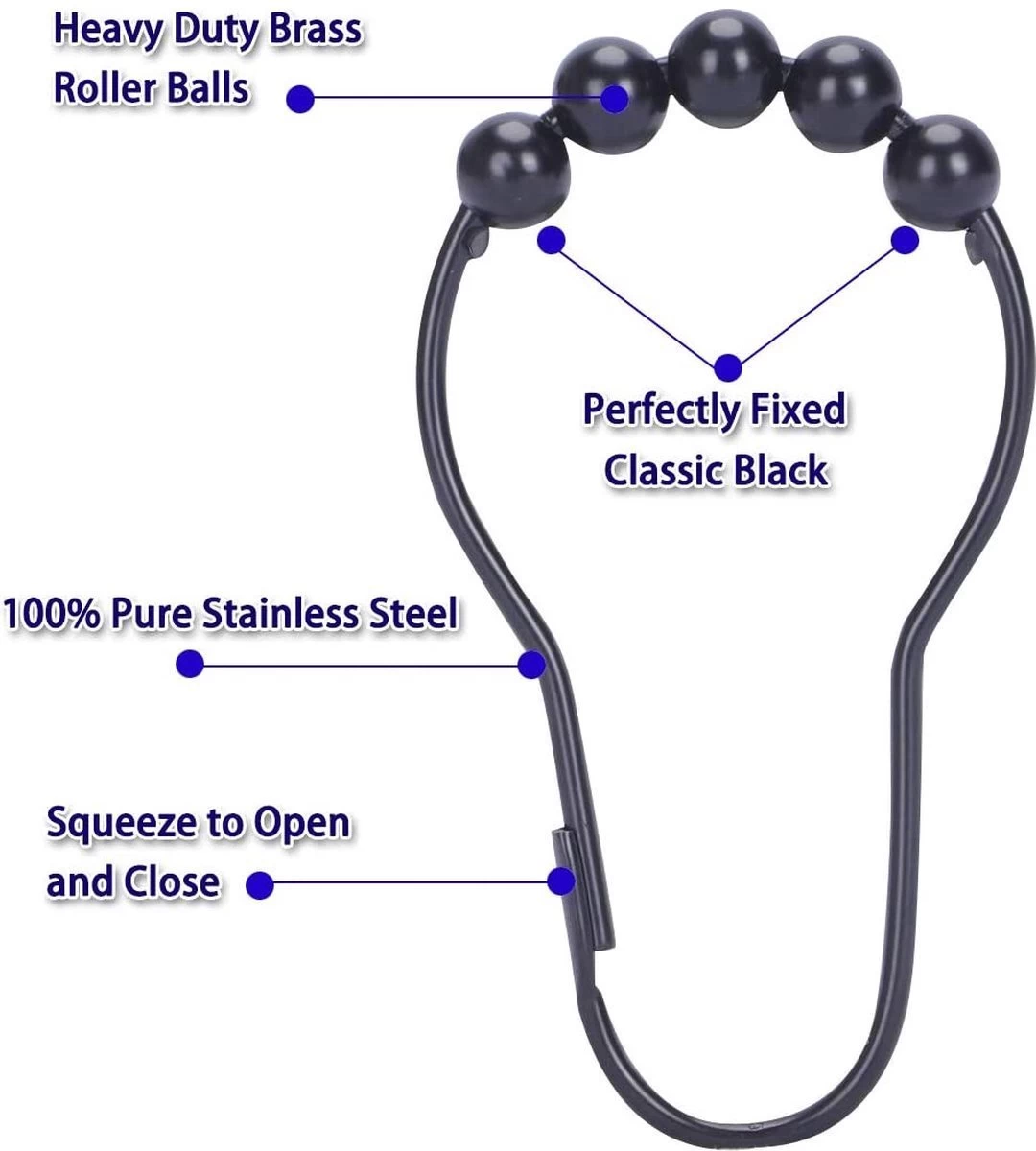 BOTC Gordijnringen - 12 Stuks Gordijn Haken - Gordijnhaken- RVS Gordijn Ringen Voor Gordijn Roede - Zwart - Afbeelding 7