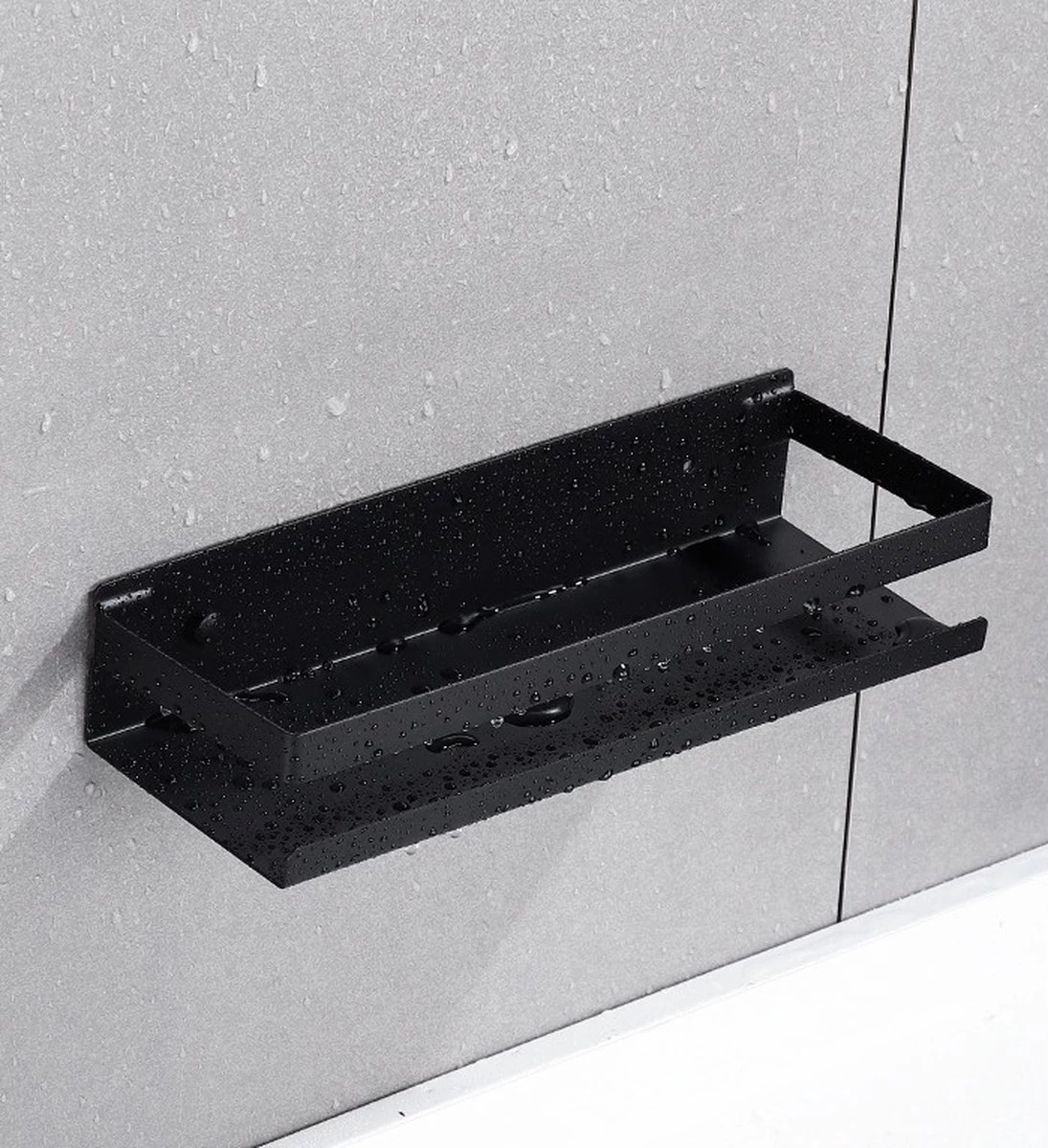 Merkloos Doucherek- Douchemand- Badkamerrek- Badkamer Organiser- Badkamer Organizer-Rekje Voor In De Douche- Badkamer Plank-Rekje Voor Shampoo- RVS- Zonder Boren- Zelfklevend- Rechthoek Vorm- Met Of Zonder Schroeven- Ophangbaar- Met Lijm- 40 Cm- Zwart - Afbeelding 9