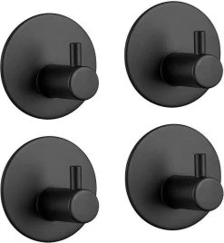 Merkloos Handdoekhaakjes Set Zelfklevend Handdoekhouders Voor Badkamer En Keuken - 4 Stuks - RVS Mat Zwart