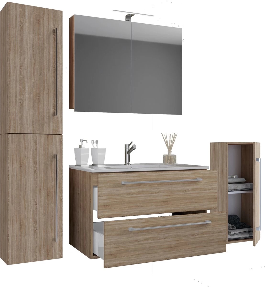 VCM 5-delige Wastafel Badkamermeubelset Wastafel Badinos Lade SC 5-delige Wastafel Badkamermeubelset Wastafel Badinos Lade SC