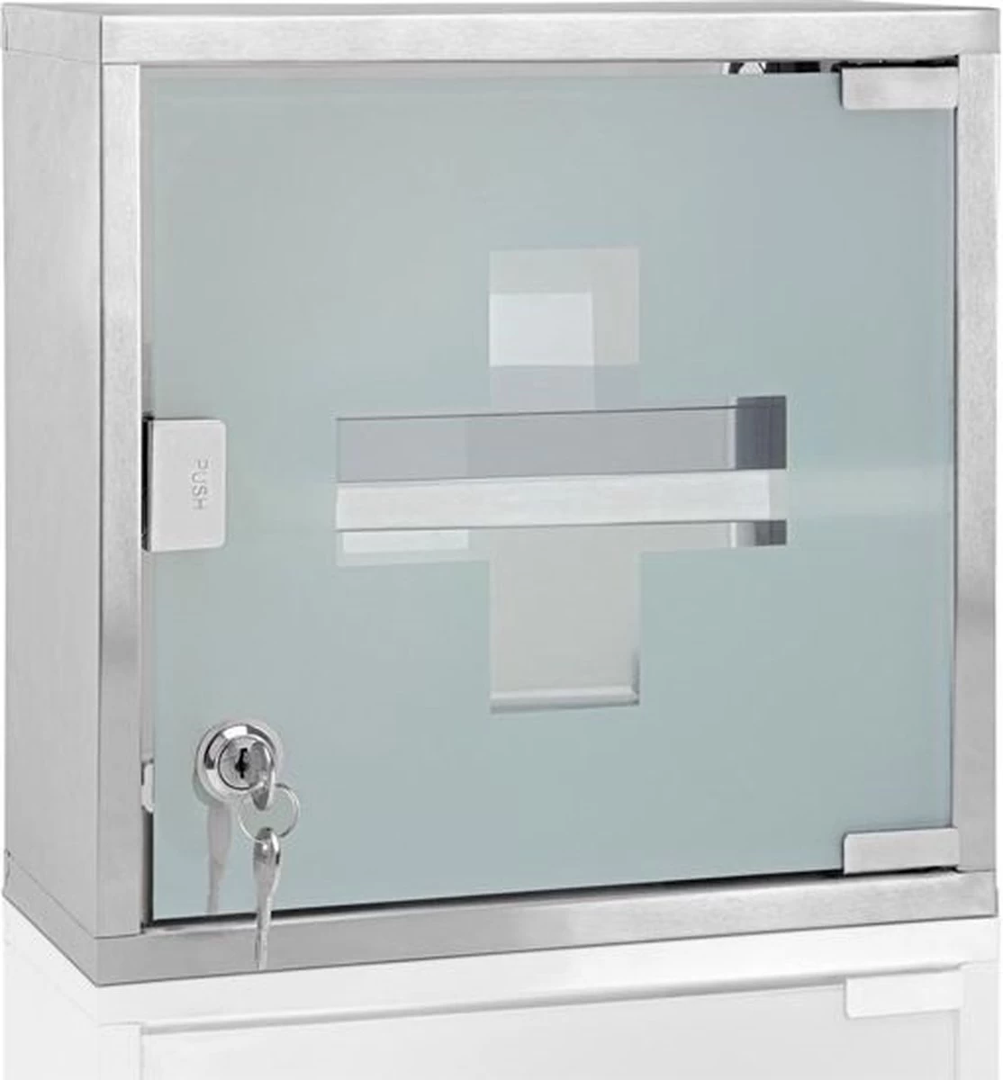 Hoffmanns RVS Medicijnkastje - Glazen Medicijnkast - Badkamerkast - 25x25x12 Cm