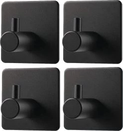 Trendfield Handdoekhaakjes Zelfklevend Zwart - 4 Vierkante Zwarte Handdoek Haakjes - Handdoekhaak - Zwart
