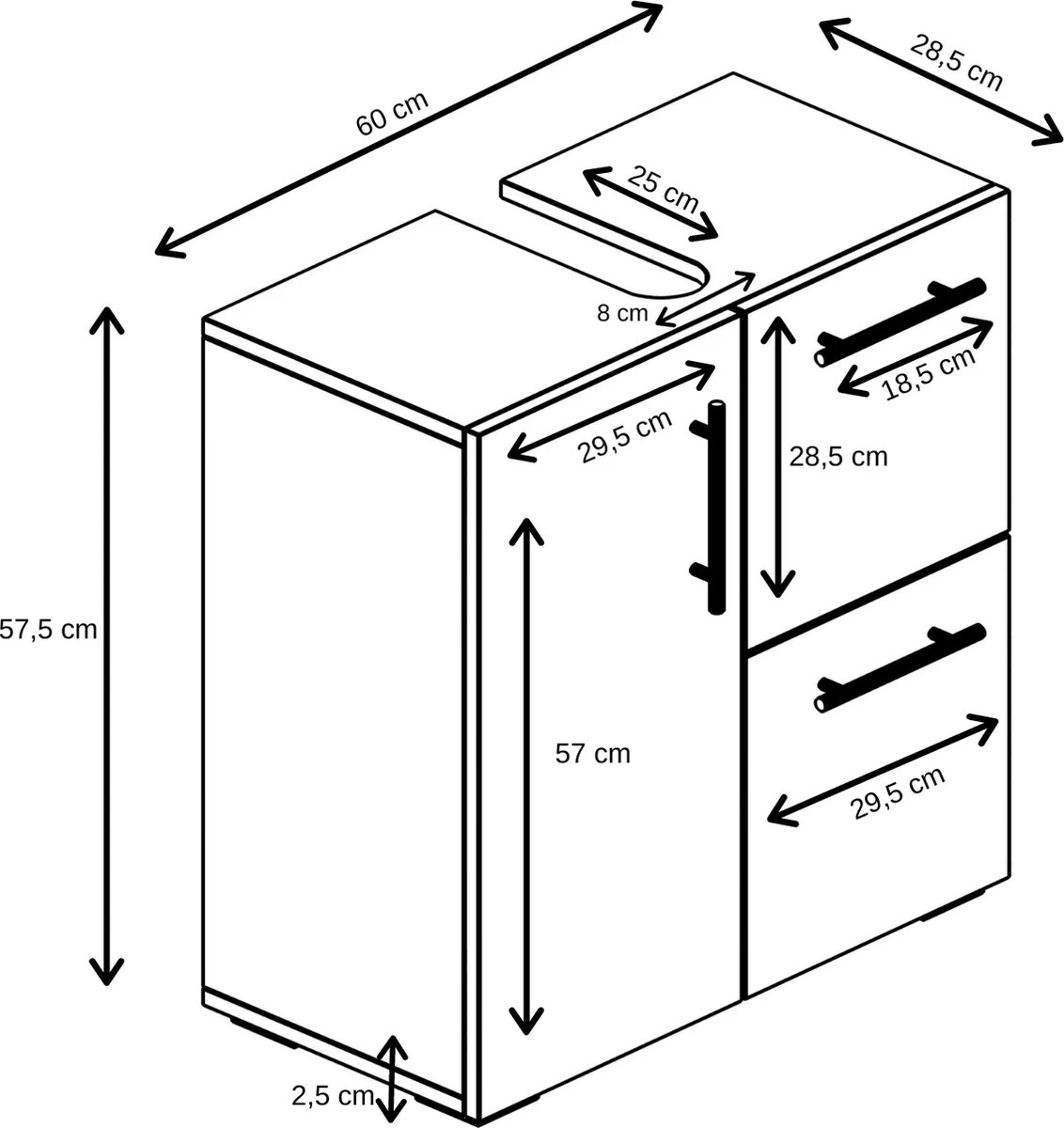 Badplaats Wastafel Onderkast Mars 60 Cm X 30 Cm X 60 Cm - Wit - Badkamerkast – Staand Wastafelmeubel - Afbeelding 5
