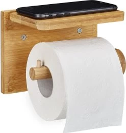 Relaxdays Toiletrolhouder Met Plankje - Wc-rolhouder Bamboe - Rolhouder Toilet - Hout
