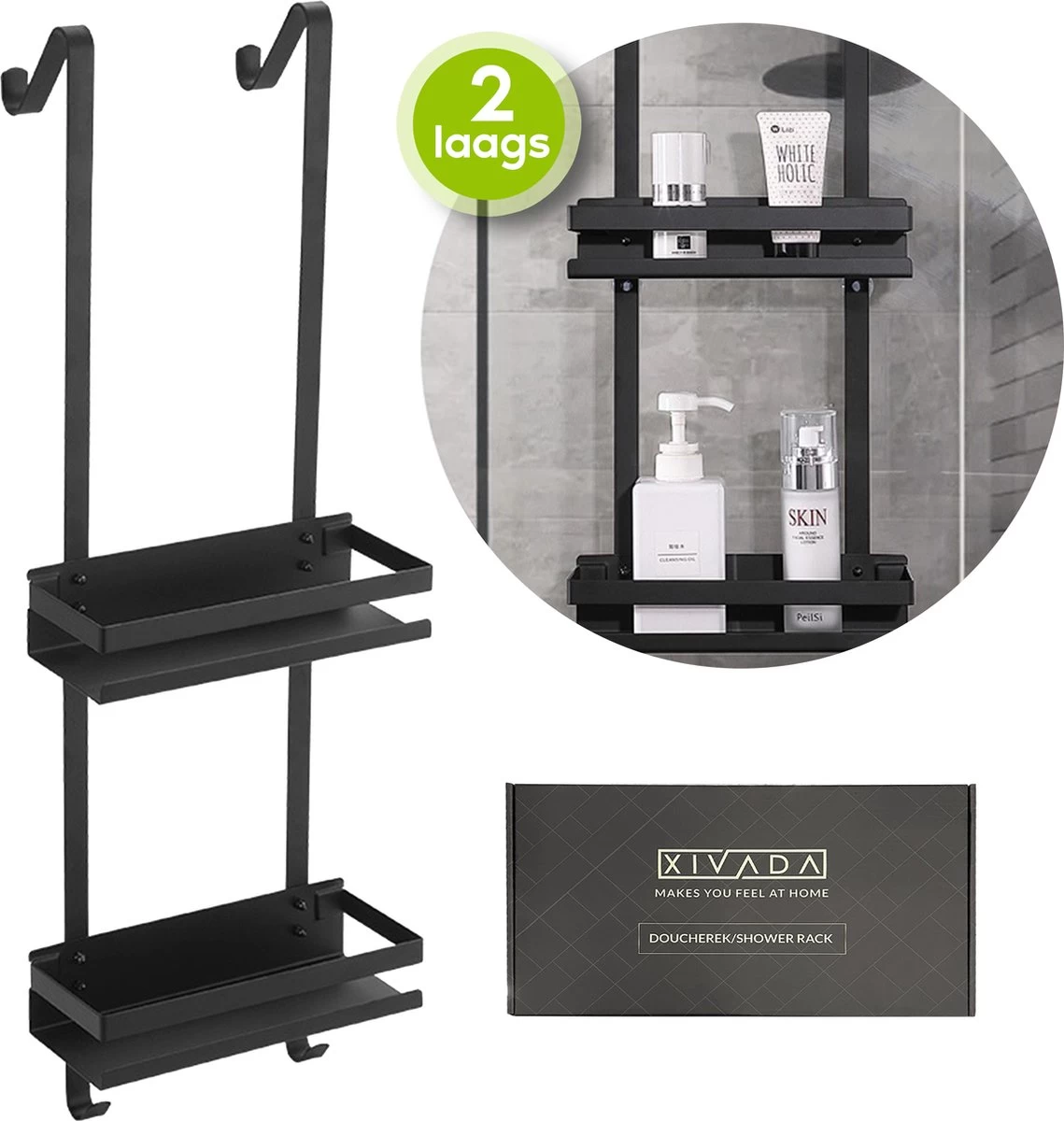 Doucherek Zonder Boren - Zwart - 2-Laags Doucherekje - Hangend Aan Douchewand