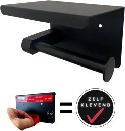 WC Rolhouder - Zelfklevend Toiletrolhouder Met Plankje - WC Papier Houder Zonder Boren - WC Rolhouder Met Plankje - Toiletrolhouder - Toiletrolhouder Zwart - Fienosa