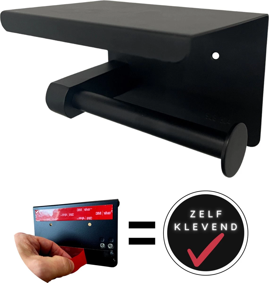 WC Rolhouder - Zelfklevend Toiletrolhouder Met Plankje - WC Papier Houder Zonder Boren - WC Rolhouder Met Plankje - Toiletrolhouder - Toiletrolhouder Zwart - Fienosa
