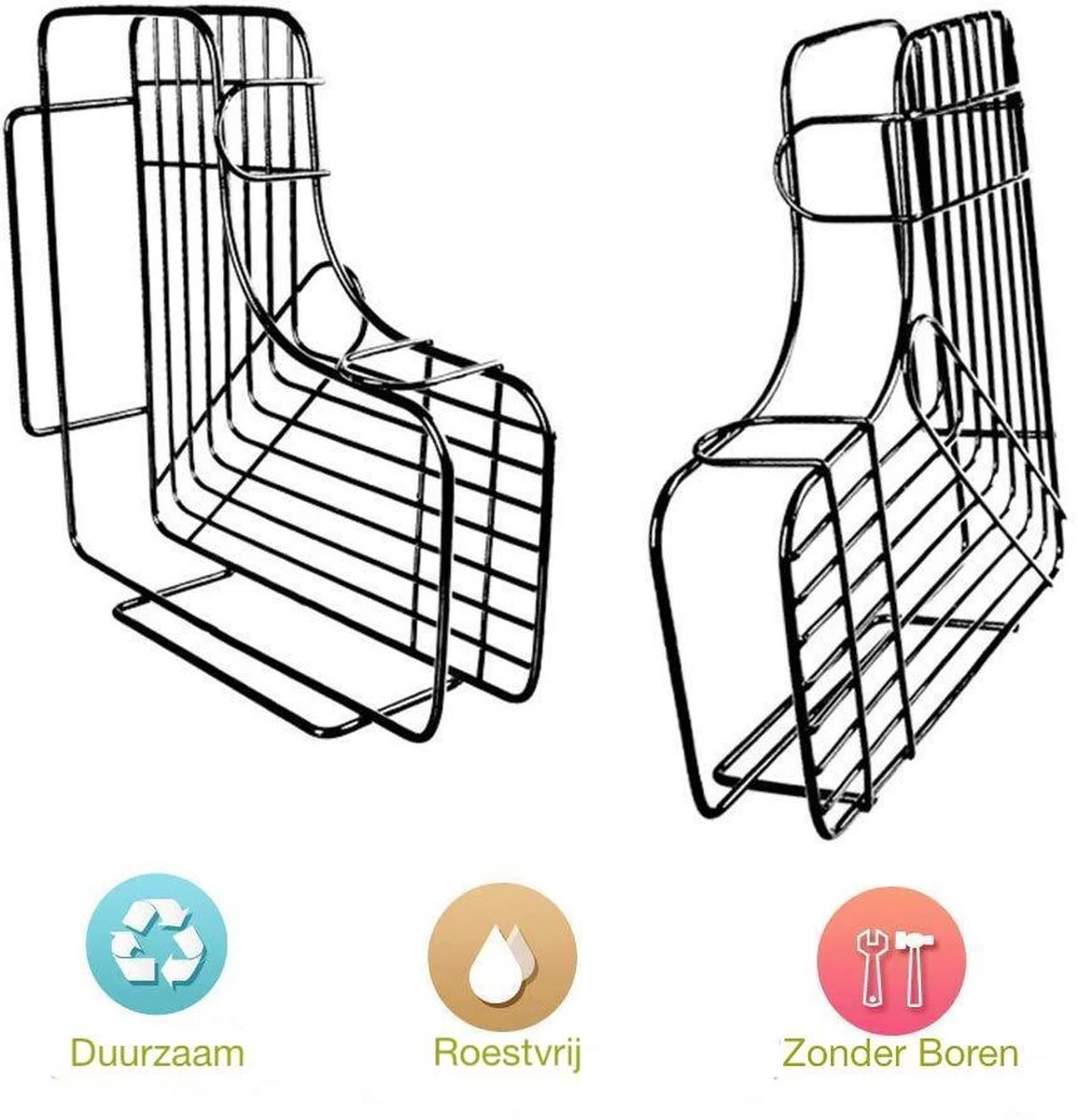 HomeBasics Zelfklevend Doucherek | Zwart | Zonder Boren | Doucherek Met Zuignap | Zuignappen | Doucherek Hoek | Badrek | Douchemandje | Keukenrek | Specerijenrek | Kruidenrek - Afbeelding 3
