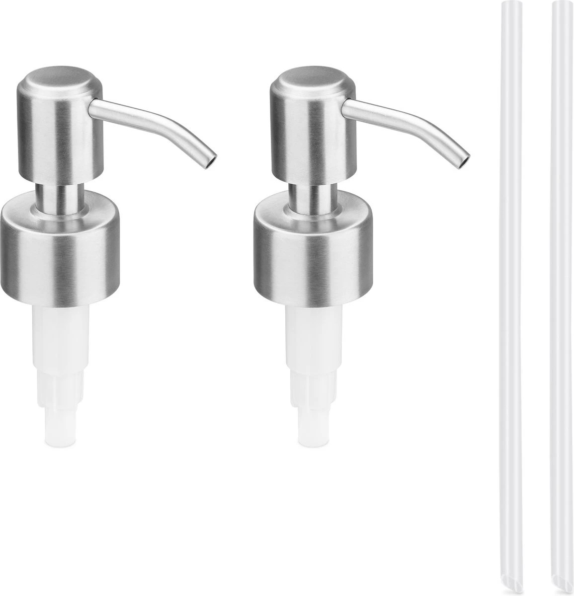 Navaris Roestvrijstalen Zeepdispenserkop Set X2 - Opschroefbare Pompkop Voor Flessen - 22-24 Mm Mondstuk Voor Vloeistof, Lotion - Zilverkleurig