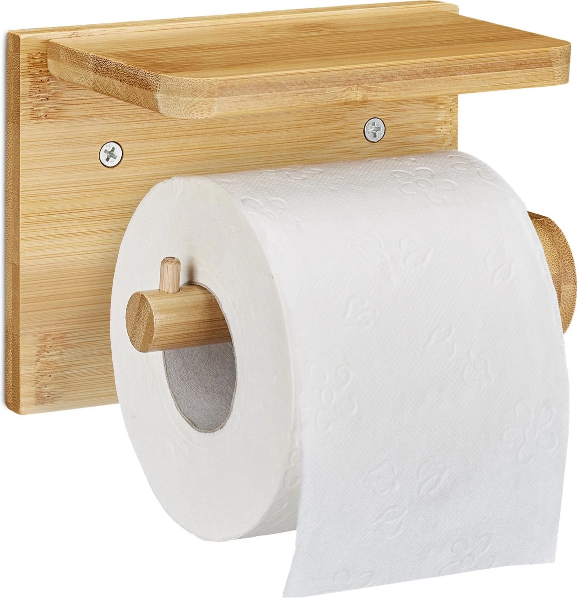 Relaxdays Toiletrolhouder Met Plankje - Wc-rolhouder Bamboe - Rolhouder Toilet - Hout - Afbeelding 5