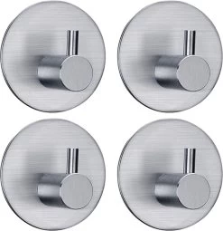4x Handdoekhaakjes (Zelfklevend) Van RVS Zilver – Zelfklevende Haakjes – Wandhaak – Handdoekhouder – Ophanghaken Voor Keuken Of Badkamer (Accessoires)