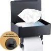 Toiletrolhouder Zwart Met Plankje En Bakje - Zonder Boren - Wc Rolhouder Zelfklevend - Inclusief Extra Handdoekhaak
