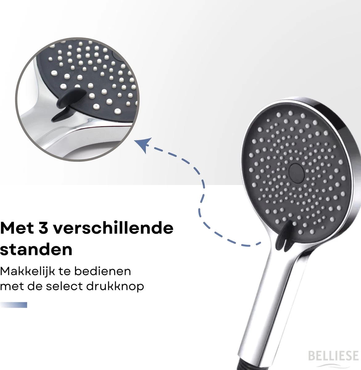 Belliese Doucheset Wellness- Douchekop - Doucheslang - Douchekophouder - Douchekop Met Slang - Waterbesparende Douchekop - Badkamer Accessoires - Montage Zonder Boren - 3 Standen - Zilver - Afbeelding 12