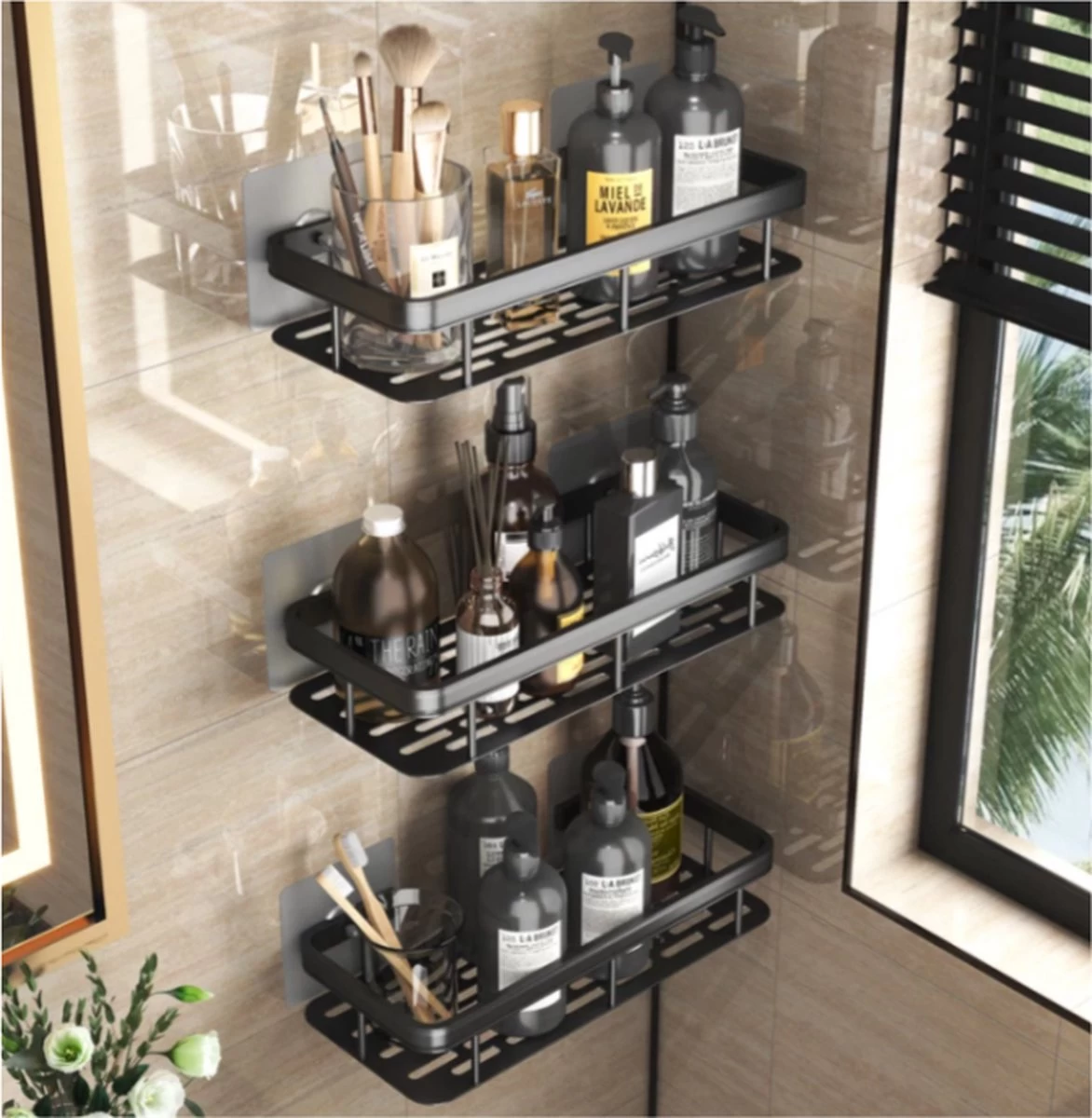 Merkloos Jawes- Wandrek- Zwart- 2stuks- Doucherek- Zonder Te Boren- Wandrek Zonder Boren- Wandrekje - Afbeelding 3