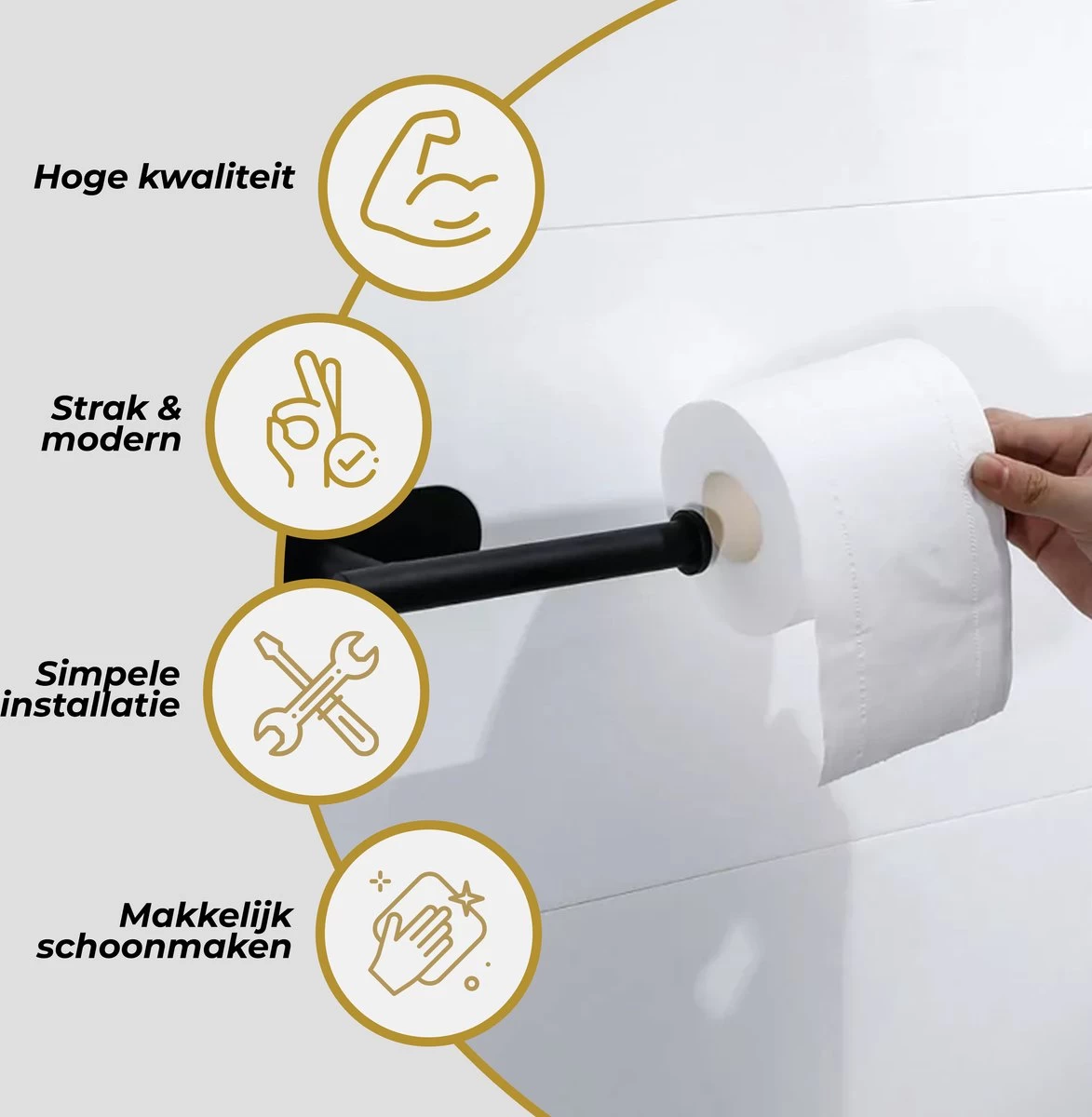 HGMD® WC Rolhouder Zelfklevend - Zwart - Toiletrolhouder Zwart - Toiletrolhouder Zonder Boren - Afbeelding 4
