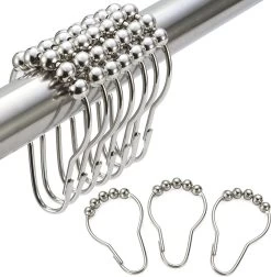 BOTC Gordijnringen - 12 Stuks Gordijn Haken - Gordijnhaken- RVS Gordijn Ringen Voor Gordijn Roede - Sliver