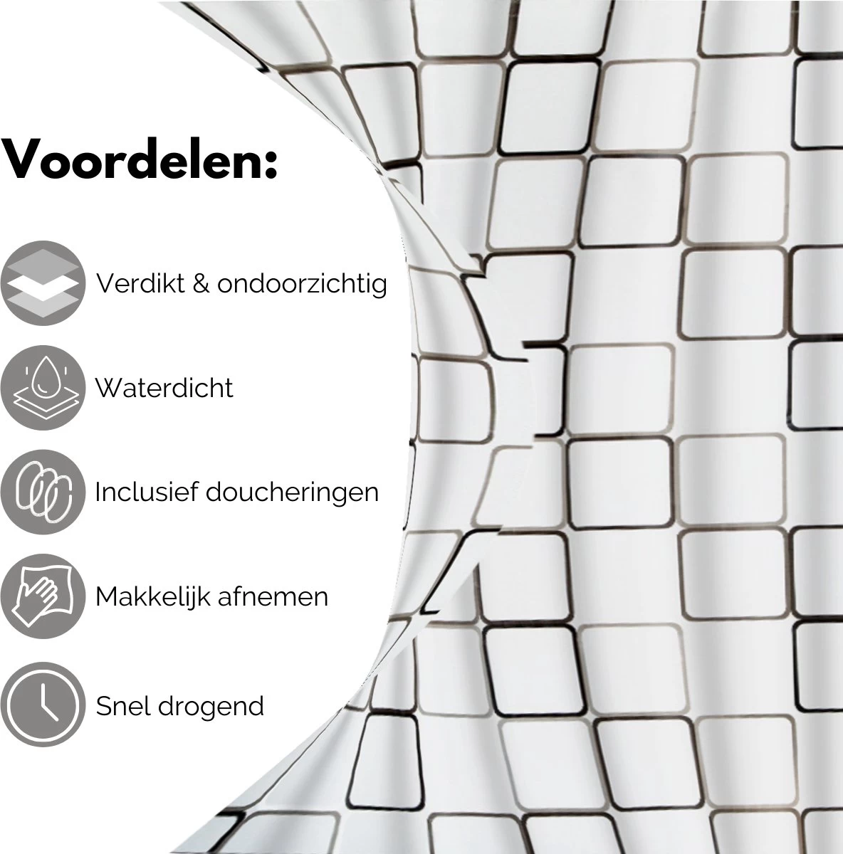 VAIVE Douchegordijn 180x200 - Anti Schimmel - Douchegordijnen - Afbeelding 2