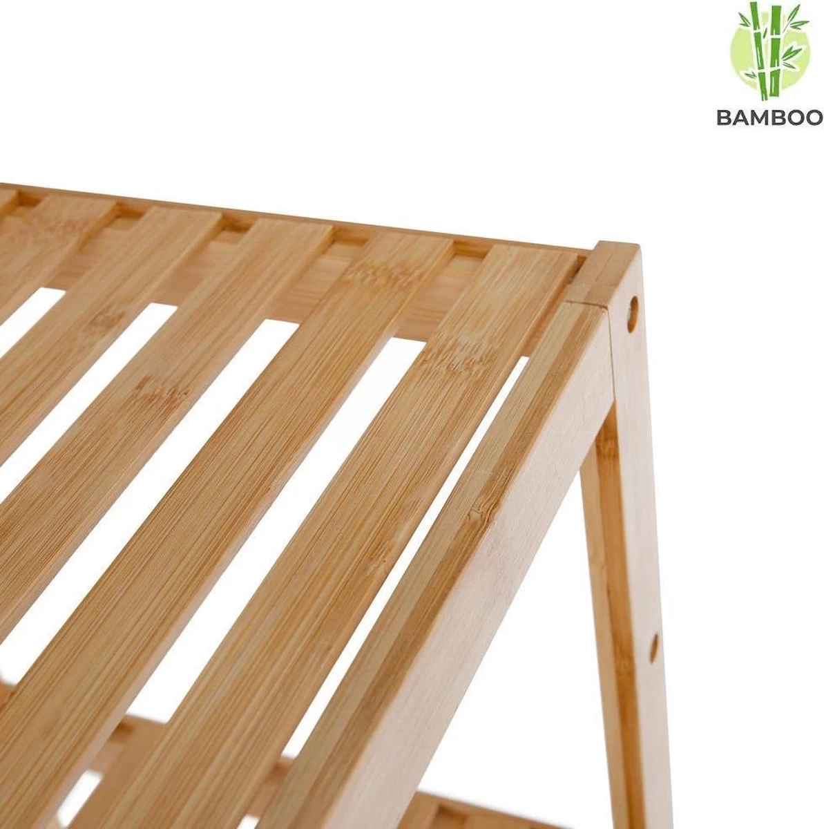 Merkloos Decopatent® Houten Bankje Van Bamboe - Badkamer - Opbergrek - Badkamerkast Rek - Open Badkamerbankje - Opbergen Handdoeken Rek - Afbeelding 2