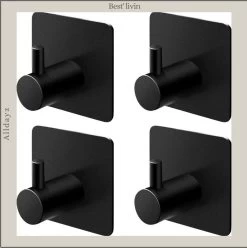 Merkloos Handdoekhaak 4 + 1 GRATIS Set Zonder Boren - RVS - Zwart - Vierkant Zelfklevend - Badjas - Theedoek Hanger Keuken Badkamer Handdoek Haakjes