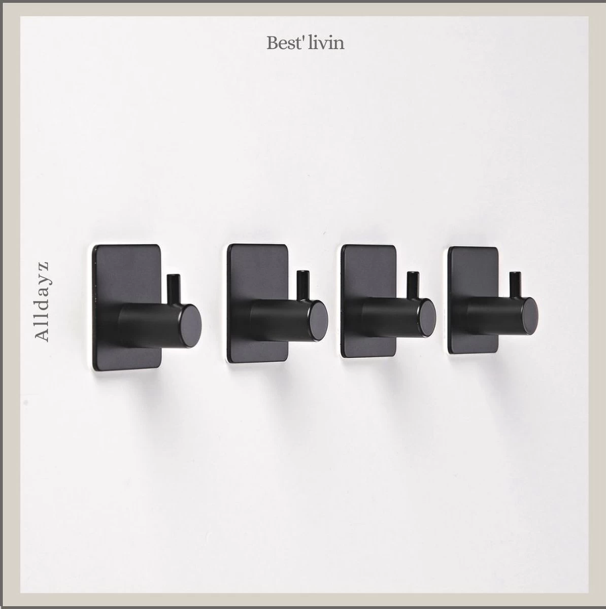 Merkloos Handdoekhaak 4 + 1 GRATIS Set Zonder Boren - RVS - Zwart - Vierkant Zelfklevend - Badjas - Theedoek Hanger Keuken Badkamer Handdoek Haakjes - Afbeelding 5