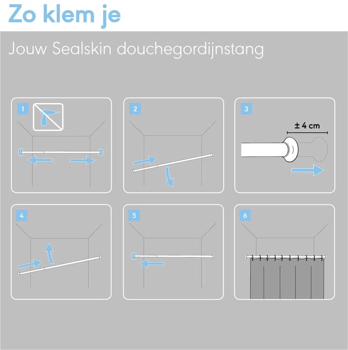 Sealskin Douchegordijnstang - 155-255 Cm - Wit - Afbeelding 3