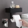 1FORME | Toiletrolhouder | WC-rolhouder | Met Plankje / Plateau | Met Opbergvak Vochtige Doekjes | RVS Zwart | Met Of Zonder Boren |