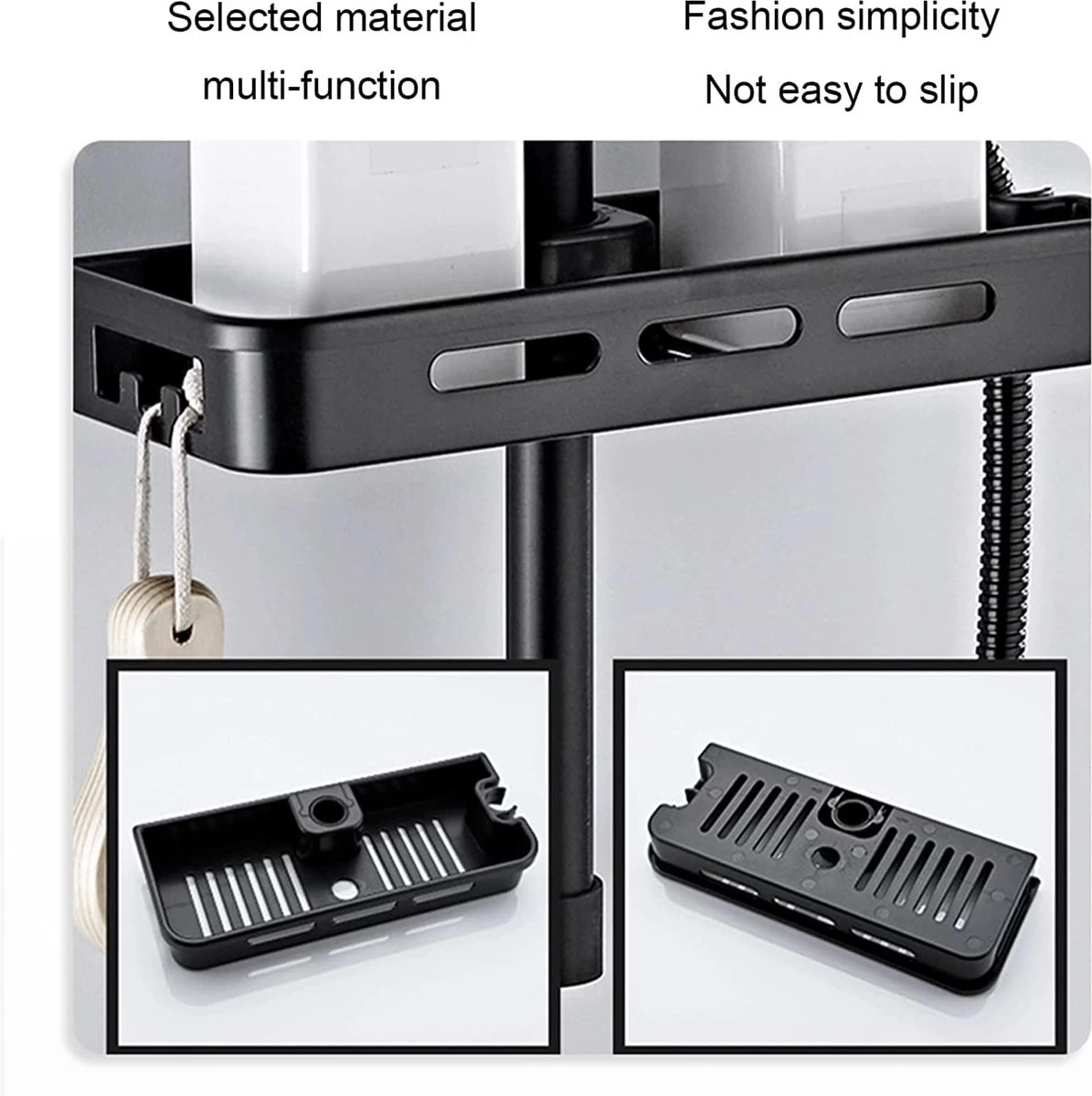 Merkloos Douchestang Opbergrek - Zonder Boren - Luxe - Zwart - Shampoohouder - Zeephouder - Opbergrek - Douche - Douchegelhouder - Afbeelding 7