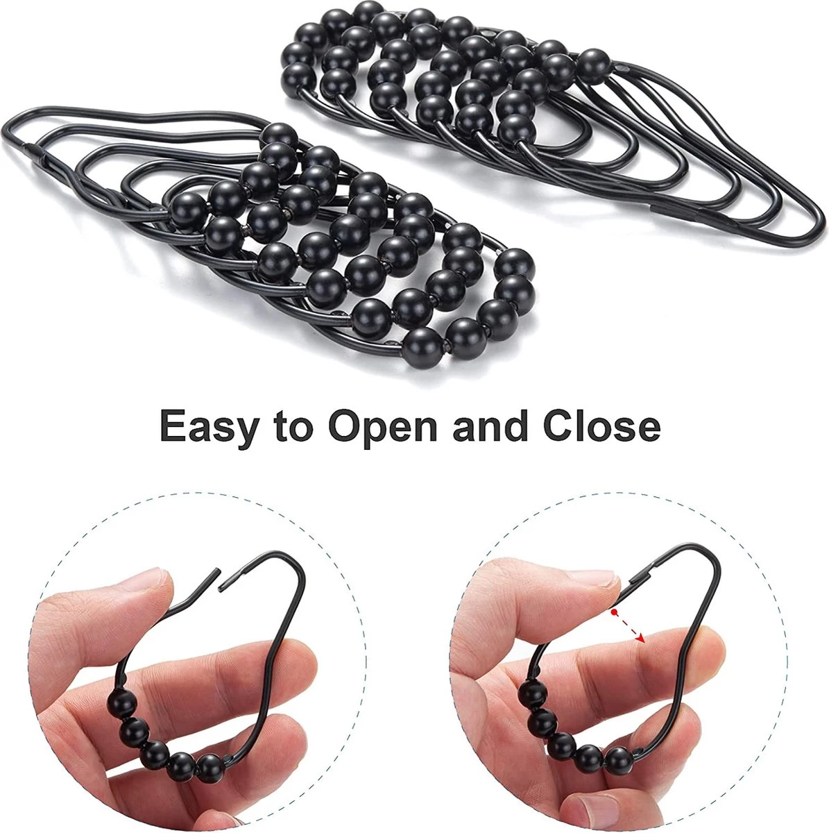 BOTC Gordijnringen - 12 Stuks Gordijn Haken - Gordijnhaken- RVS Gordijn Ringen Voor Gordijn Roede - Zwart - Afbeelding 2