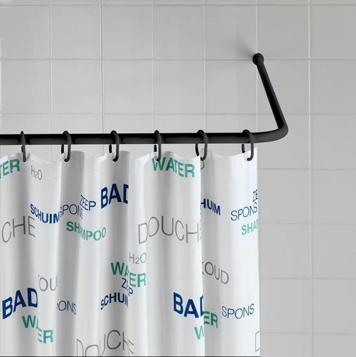 WENKO Douchegordijnstang Hoek Universeel Aluminium Zwart - Douchestang - Afbeelding 2