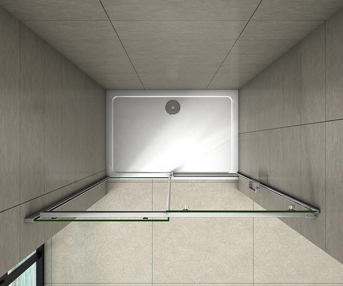 100X195cm Douchedeur Schuifdeur , 6mm Helder Antikalk NANO Veiligheidsglas, Hoogwaardige Aluminium Profielen, Chroom, 195cm Hoogte - Afbeelding 3