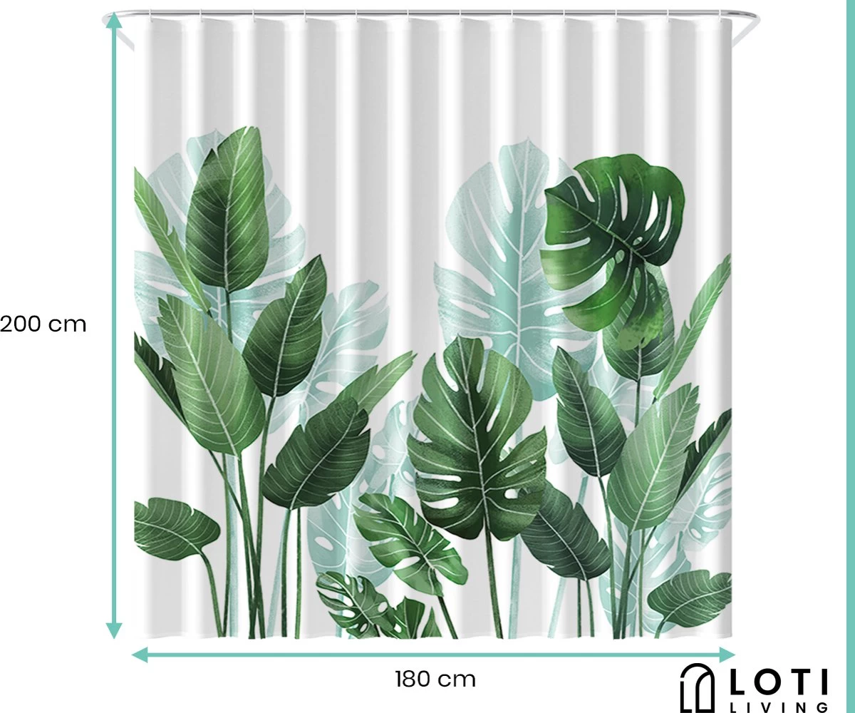 Loti Living Douchegordijn Anti Schimmel – Strelitzia - Inclusief Ringen – Waterdicht - Polyester - Douchegordijn 180x200 Cm - Afbeelding 5