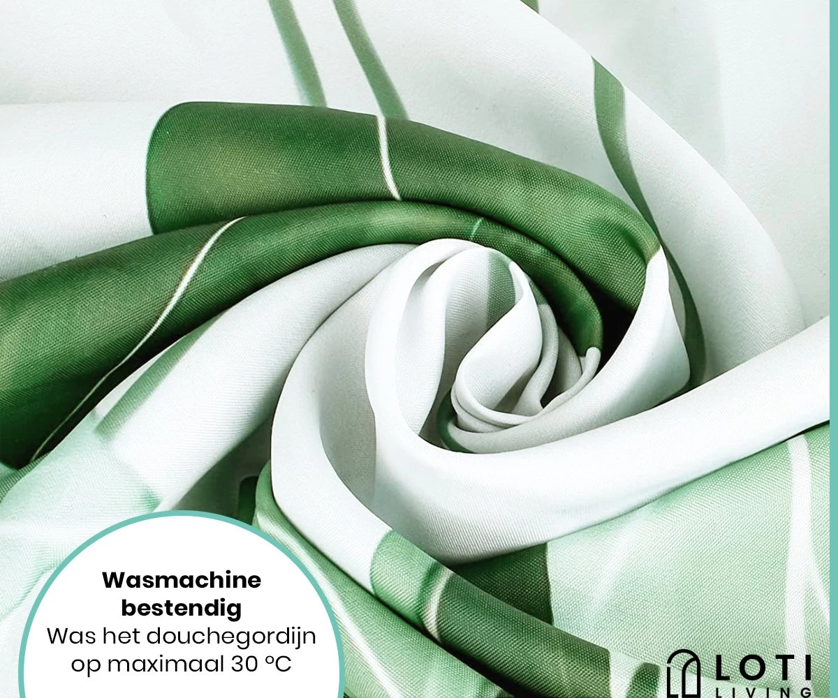 Loti Living Douchegordijn Anti Schimmel – Strelitzia - Inclusief Ringen – Waterdicht - Polyester - Douchegordijn 180x200 Cm - Afbeelding 6