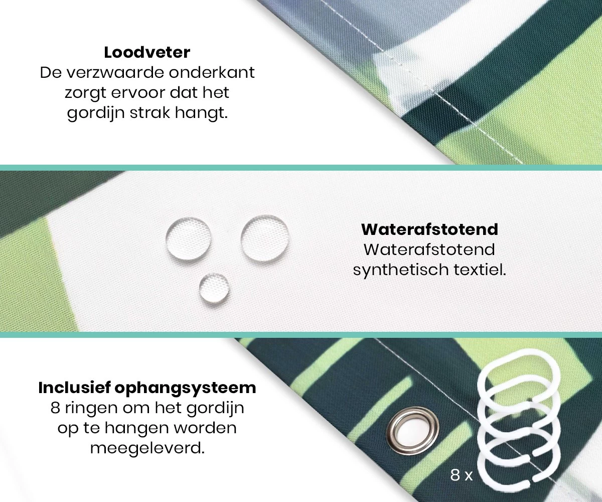 Loti Living Douchegordijn Anti Schimmel – Jungle - Inclusief Ringen – Waterdicht - Polyester - Douchegordijn 120x200 Cm - Afbeelding 2