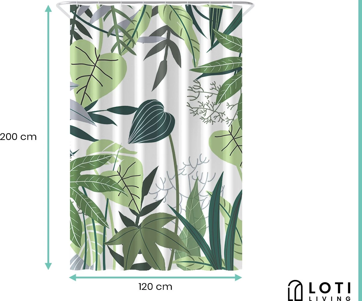 Loti Living Douchegordijn Anti Schimmel – Jungle - Inclusief Ringen – Waterdicht - Polyester - Douchegordijn 120x200 Cm - Afbeelding 3