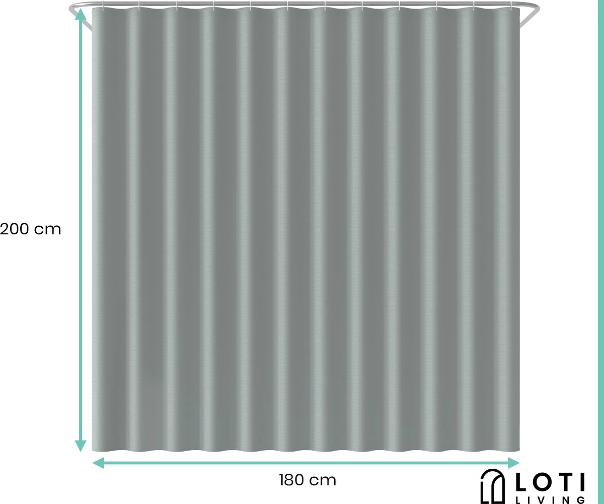 Loti Living Douchegordijn Anti Schimmel – Grijs - Inclusief Ringen – Waterdicht - Polyester - Douchegordijn 180x200 Cm - Afbeelding 4