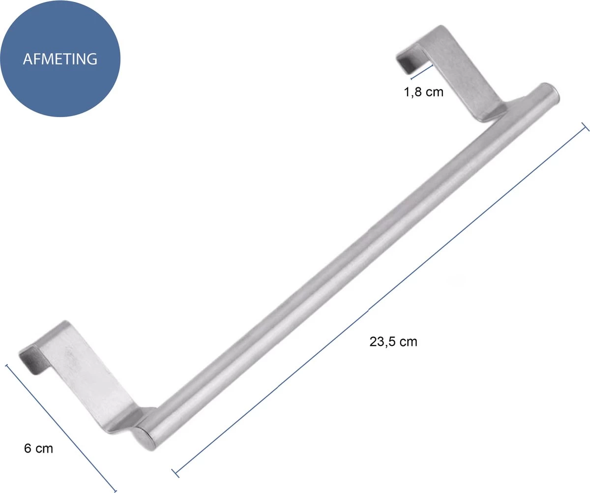 QUVIO Theedoekhouder RVS / Past Op Panelen Van Max. 1.8 Cm / Makkelijke Montage Op Een Keukenkastdeur / Stalen Handdoekhouder Voor In De Keuken - Lengte 23.5cm - RVS - Afbeelding 2
