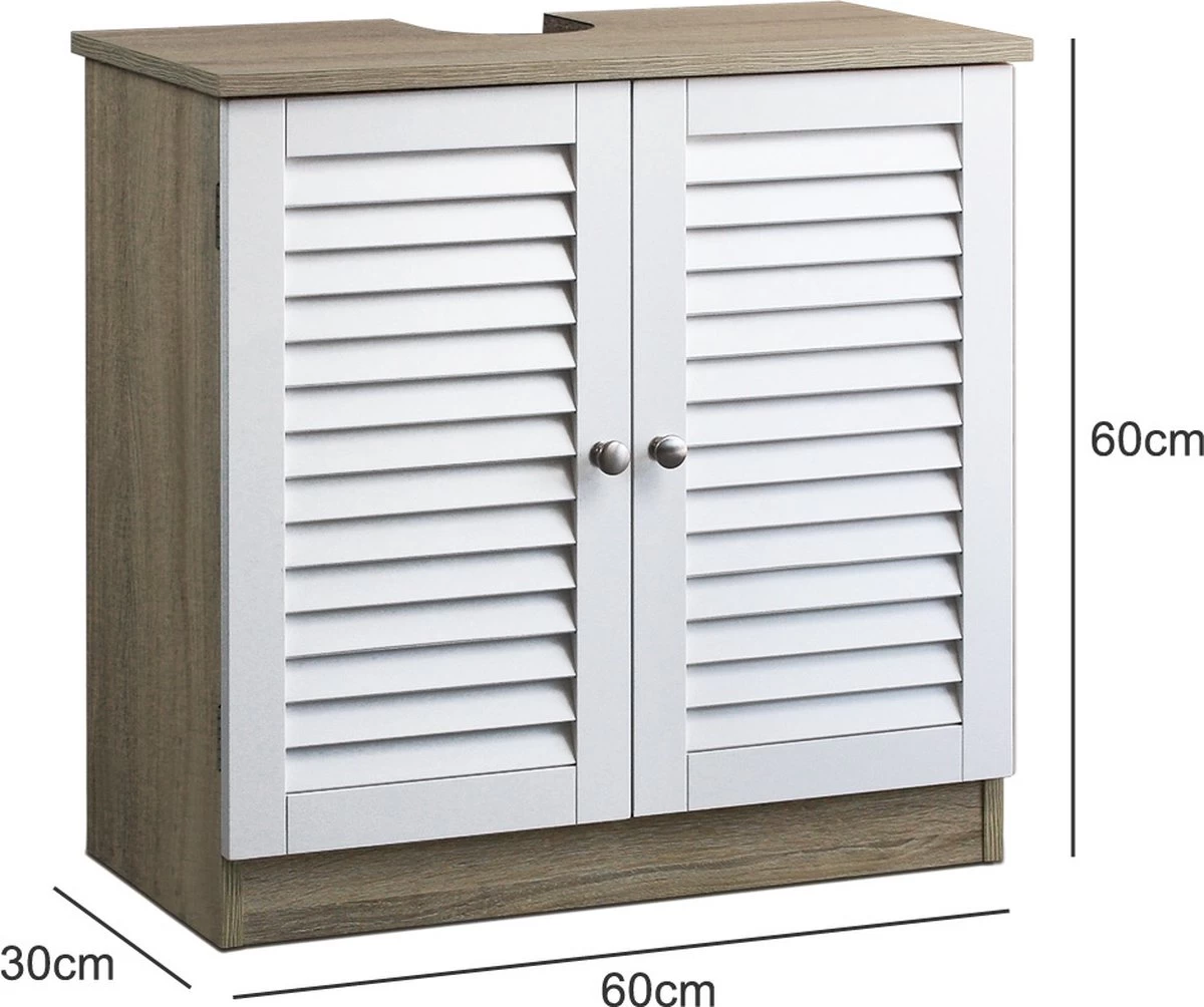 Casaria Wastafel Onderkast Met Uitsparing 60 X 30 X 60cm Witbruin - Afbeelding 4