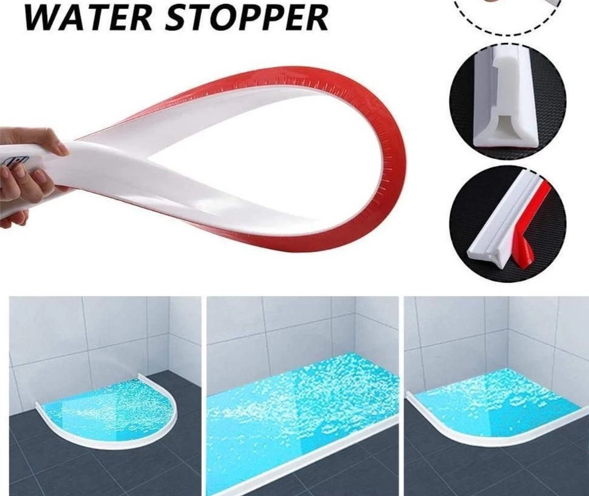 Merkloos Siliconen Waterkering - 200cm 200 Cm Douche Douchebak Douchegordijn Waterstopper Waterdorpel Waterdrempel Water Dorpel Douche Water Drempel Water Dorpel Waterdrempel - Afbeelding 5