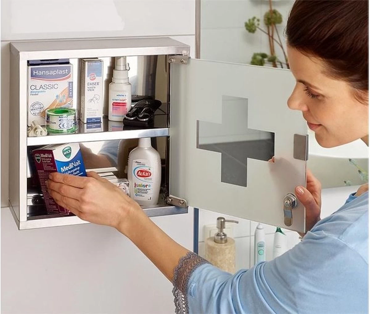 Hoffmanns RVS Medicijnkastje - Glazen Medicijnkast - Badkamerkast - 25x25x12 Cm - Afbeelding 2