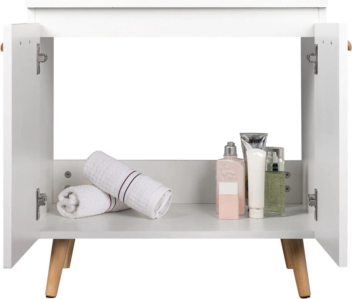 Luxiqo Wastafel Onderkast - Wastafel Onderkast Met Uitsparing - Wastafelmeubel - Badkamerkast - Wit/Eiken - 60 X 40 X 60.5 Cm - Afbeelding 3