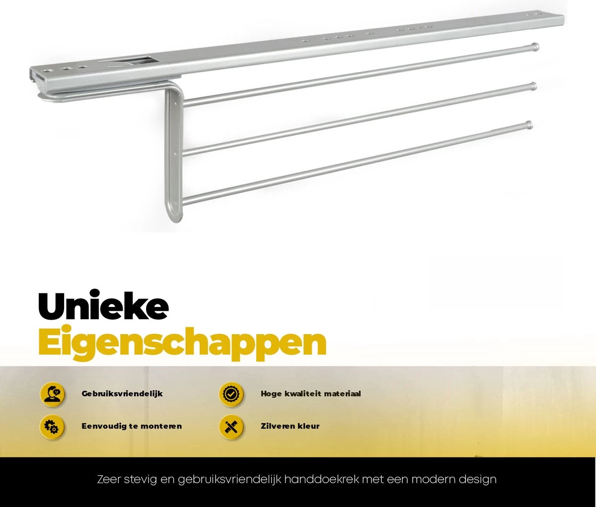 Eleganca Handdoekrek – Handdoekhouder – Handoekstang – Ideaal Voor In Keukenkastjes – Uittrekbaar – 39cm Tot 50cm – 3 Armen – Handdoekrek Badkamer – Inclusief Bevestigingsmateriaal – Handdoekhouder Keuken – Zilver - Afbeelding 5